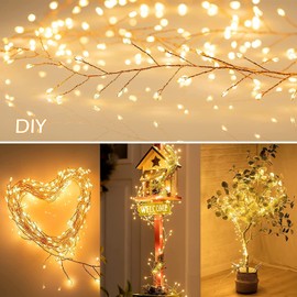 KINGCOO Cluster Fairy Lights with Remote, Waterproof 39FT 400LED Silver Wire Firecracker String Lights USB Powered for Outdoor Indoor Bedroom Window Wedding Christmas Party Decoration (Warm White)