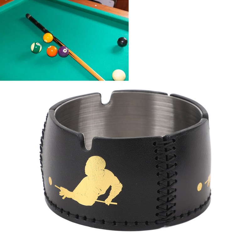 Cigar Ashtray Tabletop Round Stainless Steel Ash Tray PU Leather