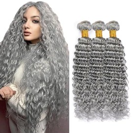 Condescension 26 28 30 inch Sliver Grey Human Hair Bundles Jerry Curly Wave Human Hair Bundles Sliver Grey Weave Bundles Human Hair Quick Weave for Human Hair Bundles