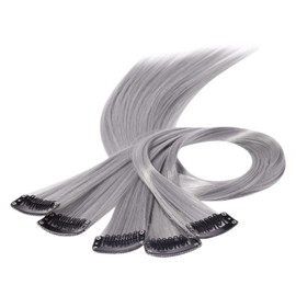 Beauty7 DIY Coloured Hair Extensions Hair Strands for Clip-In Colourful for Braiding with Hair Clips Highlights Hair Extensions Hair Piece Wigs Highlights Hair for Girls 50 cm Pack of 5 Grey
