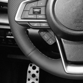 Black Genuine Leather Steering Wheel Cover for Subaru Outback 2018-2025/ Forester Ascent 2019-2024 /Crosstrek 2018-2024 /Impresza 2017-2024 / Legacy 2018-2025 Car Custom Stitched OEM Accessories
