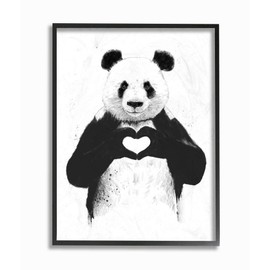 Stupell Industries White Panda Bear Making a Heart Ink Illustration Black Framed Wall Art, 11 x 14, Multi-Color, (aap-244_fr_11x14)