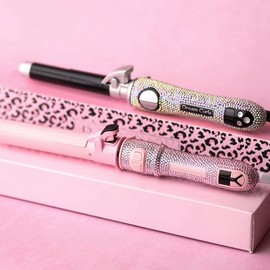 LIMITED EDITION DREAM CURLS Diamonds Automatic Rotating Curling Iron. Hand-set crystals for the ultimate bling! - Color: Black/Silver (1 inch barrel)