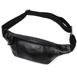 Genuine Leather Slim Waist Pack for Man & Woman, Vintage Design & 4 Zipper Pockets & Adjustable Strap, Large Capacity Fanny Pack Crossbody Belt Bag for Travel or Ride, 1034 Black