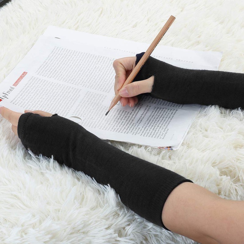 Allegra K Black Long Fingerless Typing Writing Gloves Winter Arm
