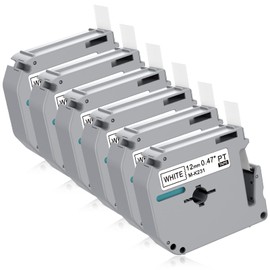 6 X MK231 Tapes Compatible with Brother M Tape 12mm 0.47 White M-K231 Use for P Touch Labeller Tape PT90 PTM95 Label Printer