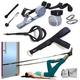 BIVR Kit portátil de pilates para el hogar,equipo con correas,bandas ejercicio resistencia larga de tela,anclajes puerta y mosquetones de aluminio para entrenar como en reformador Negro/Gris adultos