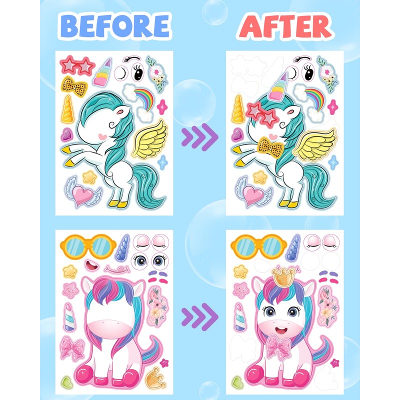 24 Pcs Make Your Own Unicorn Sticker Sheets for Kids