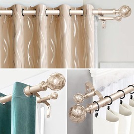 Ycolnaefllr 1 Inch Diameter Double Curtain Rod - Double Curtain Rods For Windows 36 to 72 Inches, With Adjustable Curtain Rod Brackets And Netted Texture Finials （Rose Gold）