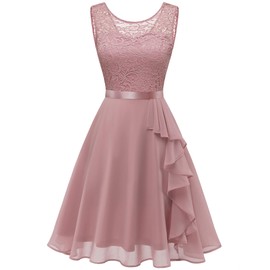 BeryLove Women Prom Dresses for Teens Wedding Guest Sleeveless Elegant Lace Cocktail Formal Bridesmaid Party Dress Empire Waist Ruffle A Line Short Dresses 7052 Blush S