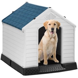 FDW Dog House Indoor Outdoor Durable Ventilate Waterproof Pet Plastic Dog House for Small Medium Large Dogs Insulated Puppy Shelter Kennel Crate with Air Vents and Elevated Floor