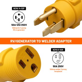 MECMO Nema 14-50P to 6-50R Welder Compact Adapter Cord, 50 Amp 4 Prong RV Generator Male Plug to 3 Prong Welder Outlet for Welder Welding Generator, Heavy Duty 14-50 Male to 6-50 Female Power Adapter