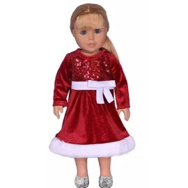 JustAskJoyce Collection Holiday, Santa Baby, Red Velvet & Sequin Holiday Dress, 18-Inch Dolls