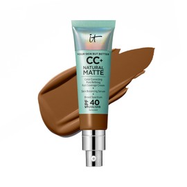 IT Cosmetics CC+ Cream Natural Matte Foundation with SPF 40 - Shine-Reducing & Long-Wear Full Coverage Foundation For Oily Skin - With Hyaluronic Acid - Non-Comedogenic, Deep Honey - 1.08 fl oz