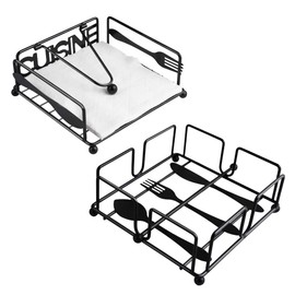 Pack of 2 Napkin Holders Napkin Stand for Kitchen and Restaurant Parties, Vintage Napkin Holder with Base, Flat, Square Napkin Holder with Lever Arm (Black)