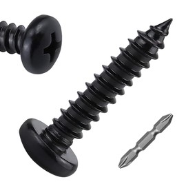 100-pack #8 x 1 Black Pan Head Self Tapping Screws for Wood/Sheet Metal/Plastic, Stainless Steel 304(18/8), Rust Resistant, Phillips Bit Included