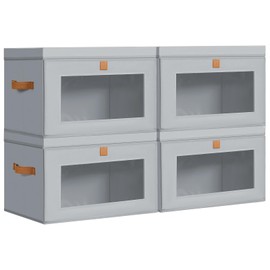 Homsorout Large Storage Bins with Lids - Fabric Collapsible Closet Storage Organizer with Window & Handles, Stackable Decorative Storage Boxes for Clothes, Blankets, Sweaters, 4 Pack, Grey