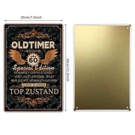Tin Sign 50th Birthday Sign, Oldtimer BAUJAHR 50 Top Condition, Gifts for the 50th Birthday Man, Funny Sign 50th Birthday Decoration as Funny Birthday Card, Vintage Metal Sign 20 x 30 cm