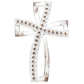 Dicksons Whitewash Rivet Cross 9.5 inch Resin Decorative Wall Cross