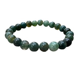 GAF TREASURES Moss Agate Crystal Bead Bracelet 8mm, Wholesale Genuine Moss Agate Stretch Gemstone Bracelet, Healing Crystal Bracelet, Gift for Men & Women (1)