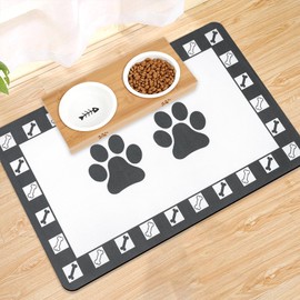 Mavicen Bowl Mat Dogs and Cats, Absorbent Quick-Drying Dog Bowl Mat, Non-Slip Feeding Bowl Mat for Pets (White Paw Pattern, 30 x 50 cm)