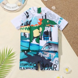 Kids Baby Boy Girl Float Suit with Adjustable Buoyancy Floatation Swimsuit Floating Swimwear Bathing Suit Toddler Float Swim Vest with 8 Removable Buoyancy Stick White + Green Dinosaur 3-4 Years