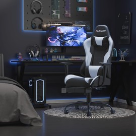 Homall Gaming Chairs, Computer Chair with Footrest and Massage Lumbar Support, Height Adjustable Game Chair with Headrest and Swivel Seat (White)