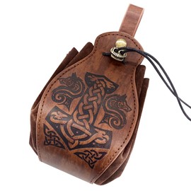 Medieval Drawstring Coin Pouch PU Leather Belt Purse Bag Vintage Portable Waist Bag for Hiking Traveling Taxi Driver Reenactment Viking Cosplay Accessories