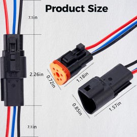 ZHOFONET 3 Pin Cable Connector Plug, Waterproof Plug Cable Connector with Cable 16 AWG 20 cm for Car, Truck, Boat and Other Cable Connections (Pack of 5)