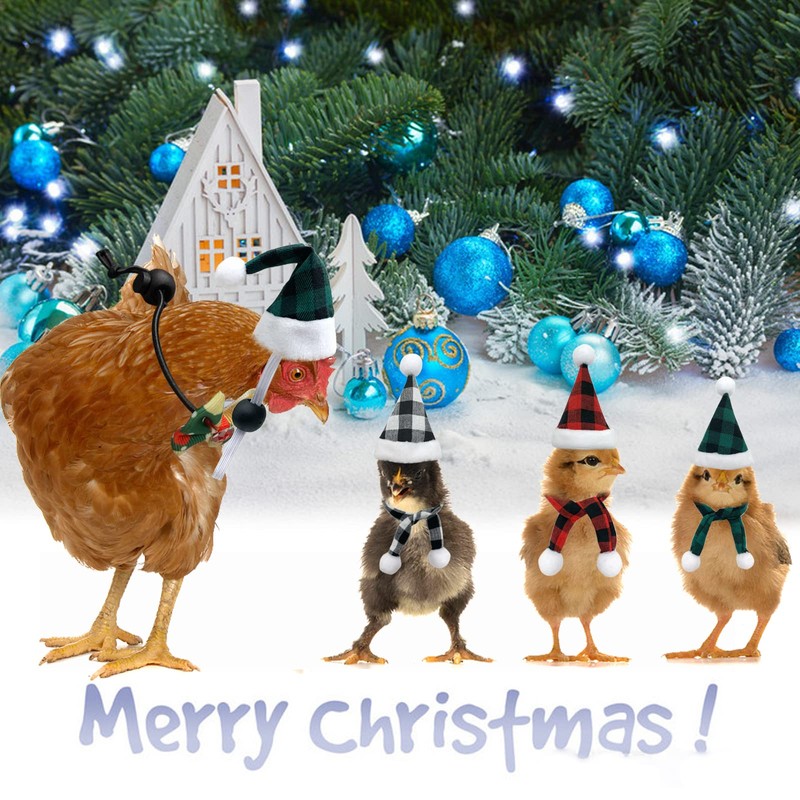 CooShou 12Pcs Christmas Pet Chicken Hat Scarf Bowtie Set Mini