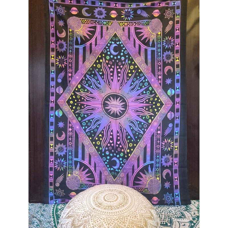ICC Purple Burning Sun Tie Dye Tapestry Celestial Sun Moon