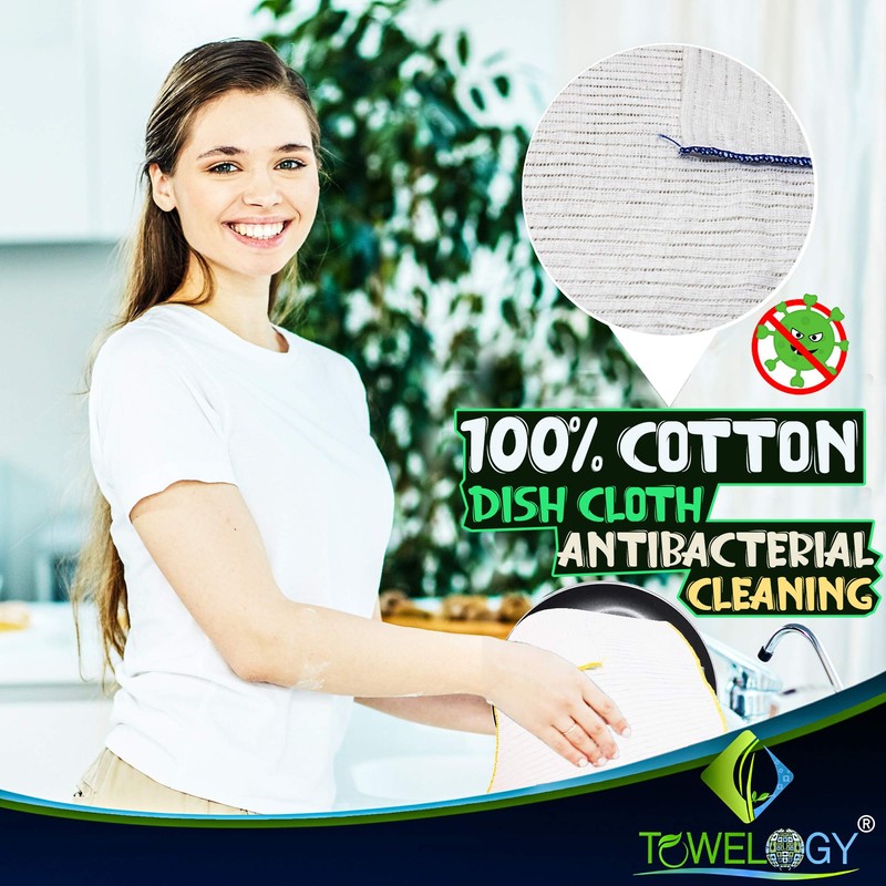 Towelogy® Heavy Duty Cotton Dish Cloths Extra Large SUPER ABSORBENT