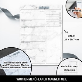 TOBJA® Magnetic Menu Planner Wipeable with Pen - Meal Planner Week Wipeable Magnetic Board Kitchen Whiteboard Magnetic Weekly Planner Meal Plan Fridge (Magnetic)