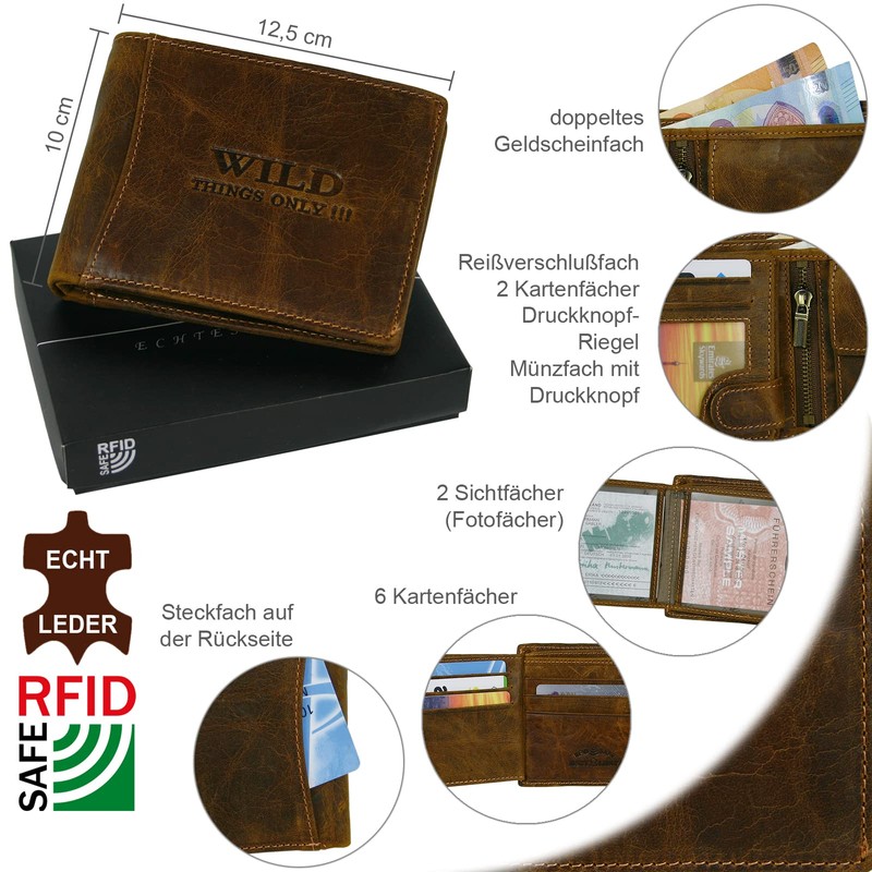 WILD THINGS ONLY !!! Men's Genuine Leather Wallet with RFID