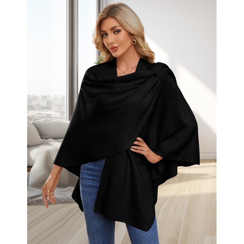 PULI PULI Womens Large Cross Front Poncho Sweater Wrap Topper