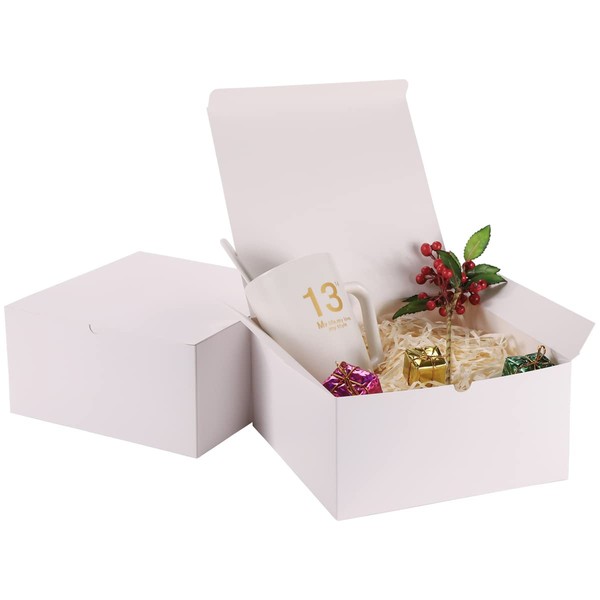 12 Pack White Gift Boxes 8x8x4 Inches, Paper Gift Box with Lids for Wedding Present, Bridesmaid Proposal Gift, Cupcake Boxes, Birthday Party Favor, Engagements and Christmas