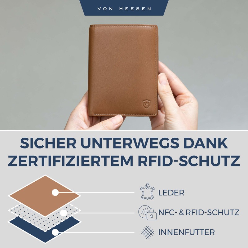 VON HEESEN® Wallets Men & Women, cognac brown, With XL
