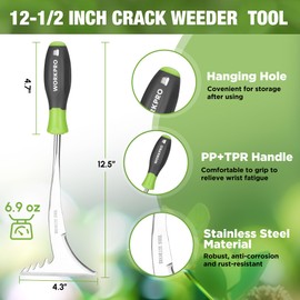 WORKPRO Crack Weeder, 12.5" Stainless Steel Crevice Weeding Tool with Soft Handle, L-Shaped Side-Walk Weed Removal Scraper, for Garden Lawn Yard Patio Terrace Paving Garden Hand Tool