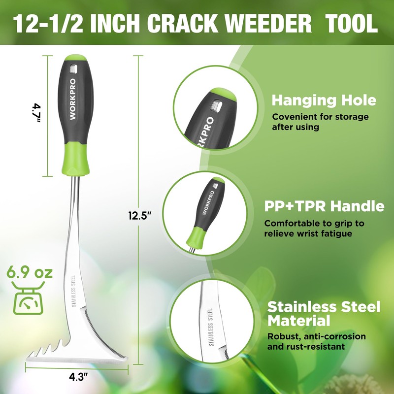 WORKPRO Crack Weeder, 12.5" Stainless Steel Crevice Weeding Tool with