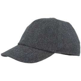 Breiter Men's Winter Baseball Cap Peaked Cap Baseball Cap with Fold-Out Ear Protection - Wool Baseball Cap in Herringbone Design & Quilted Lining, blue