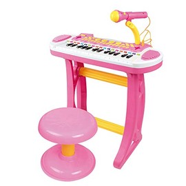 Qaba Kids Toy Keyboard Piano Toddler Electronic Instrument with Stool, Microphone and Bright Flashlight for Children Birth Gift, Pink