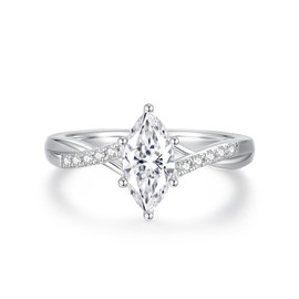 JEYHLOPX Moissanite Engagement Ring For Women 1ct Marquise Cut Ring 18K White Gold Plated S925 Sterling Silver Split Shank Wedding Ring For Her(S7)