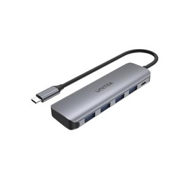 uHUB P5+ 4 Ports Powered USB-C Hub H1107A / USB3.1 Gen1 5Gbps SuperSpeed/Micro USB 12W Charging Port/Ultra Slim Aluminium Case/Colour: Space Grey