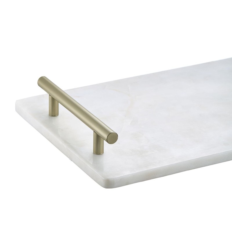 Queenza White Marble Decorative Tray with Gold Handles (12 x