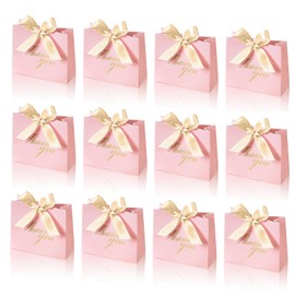 CAVLA Small Thank You Gift Bag, Bridal Shower Gift for Guests, 12Pcs Party Favor Bags Treat Boxes with Bow Ribbon, Party Favor Bags, Gift Wrap Bags Wedding Baby Shower Birthday Party Supplies