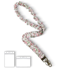 Lanyardio Stretchy Scrunchie Lanyard for ID Badges Keys, Cute Teacher Lanyard for Women with 2 Card Holders 19.6 Inch