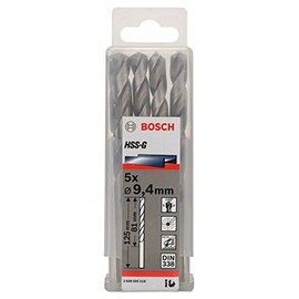 Bosch 2608585518 Din338 HSS-G Metal Drill Bit, 9.4mm x 81mm x 125mm, Silver, Pack of 5