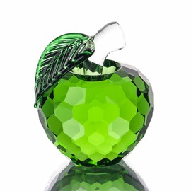 H&D Crystal Apple Paperweight Art Glass Fruit Collectible Figurines,Home Wedding Decor Ornament,Green Apple 40mm