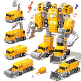 WATUDOU Toys for Ages 5-7, 5-in-1 Take Apart Vehicle Trucks Transform to Robot, 5 6 7 Year Old Boy Christmas Birthday Gift Ideas, Robot Toys for Kids 5-7
