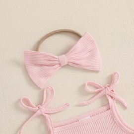 Newborn Baby Girl Cute Outfit Sleeveless Flower Print Tulle Patchwork Romper Dress with Bowknot Hairband (Pink, 0-3 Months)